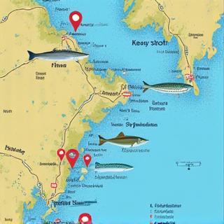 地域の地図と釣り場のアイコン